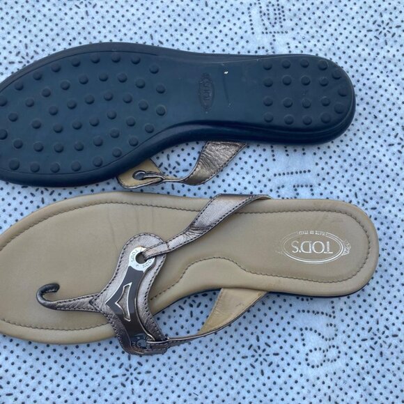 Tod's Women Sandal Brown Leather Upper Flat Shoes Made in Italy Size 39.5 - Picture 14 of 16